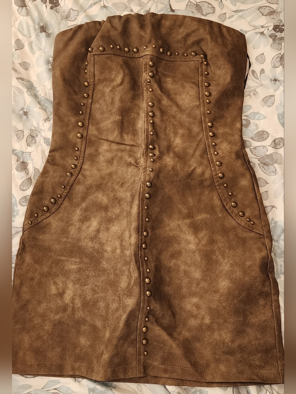 Forever 21 Strapless Faux Suede Dress in Brown with Brass Studs